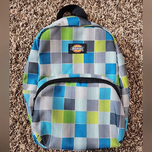 Dickies Mini Small Backpack Checkered Striped Blue/Green/Gray Adjustable Straps